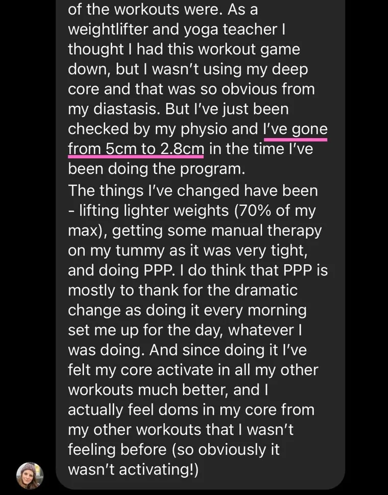 Message: I've just been checked by my physio and I've gone from 5cm to 2.8cm in the time I've been doing the program.